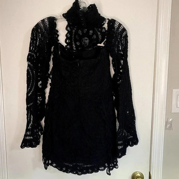 Asilio Black Love Lockdown Lace Flutter Sleeve Turtleneck Cocktail Dress - Picture 9 of 11